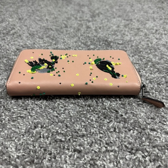 Coach Meadowlark Songbird Large Accordion Women Beading Stitching Leather Wallet - Picture 4 of 16